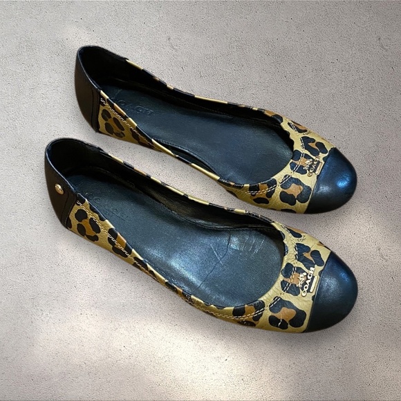 Y2k Coach Leopard Print Cap Toe Ballet Flats - Picture 1 of 6